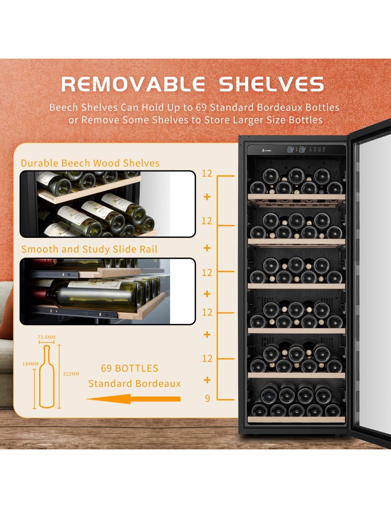 LW80SEU – freistehender Einzelzonen-Weinkühlschrank für 69 Flaschen
