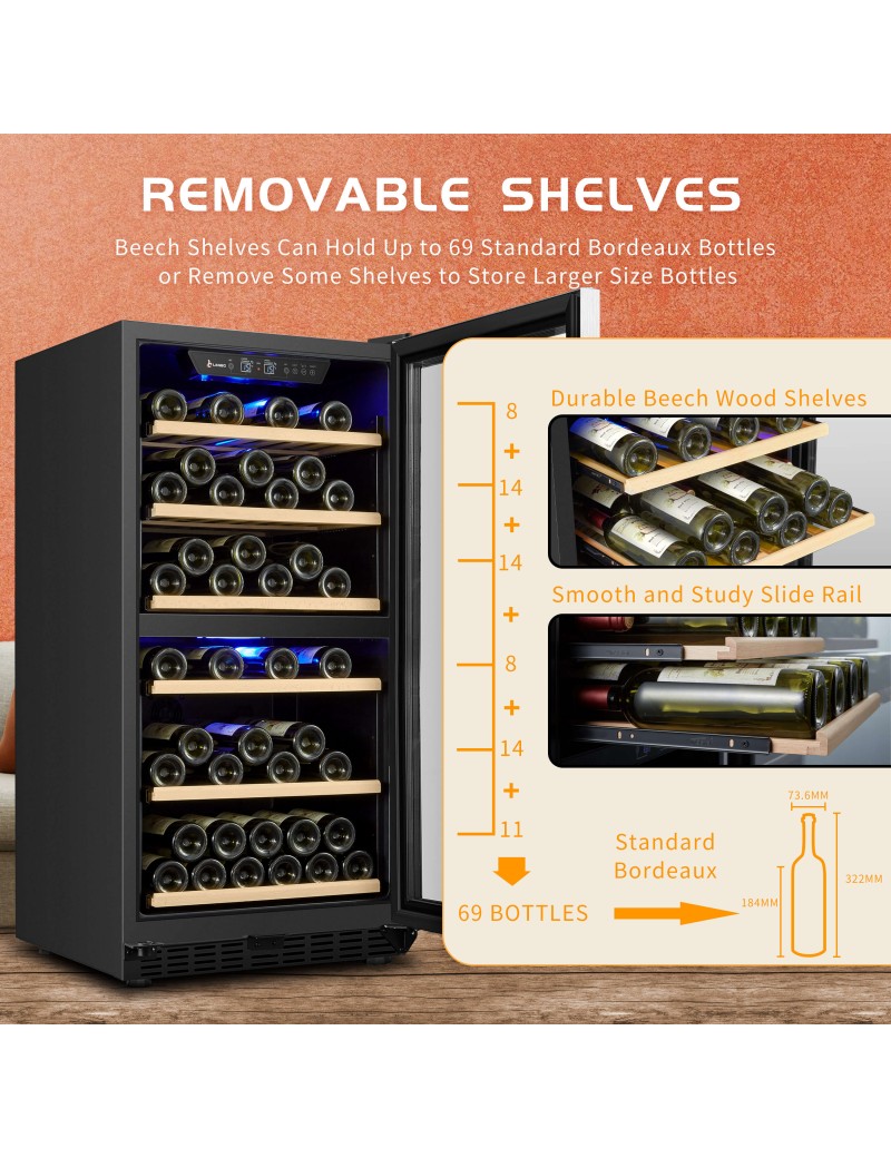 LW72DEU – Freistehender Weinkühlschrank mit zwei Zonen für 69 Flaschen