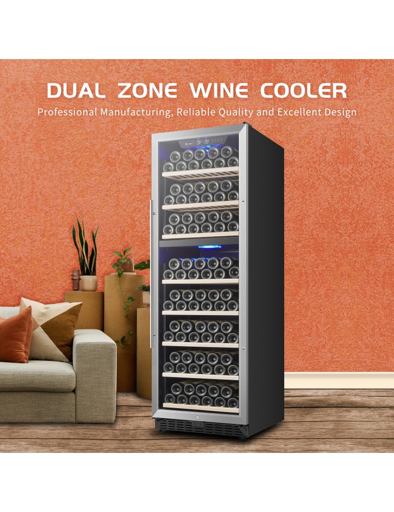 LW168DEU – freistehender Zweizonen-Weinkühlschrank für 151 Flaschen, 450 Liter